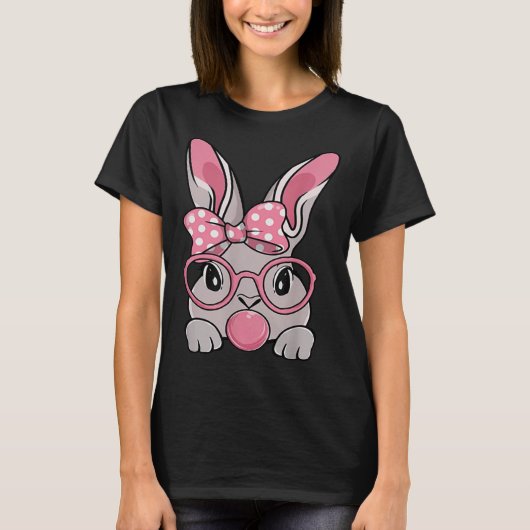 Happy Easter Bunny Gezicht Boog Stropdas Hoofdband T-shirt (Voorkant)
