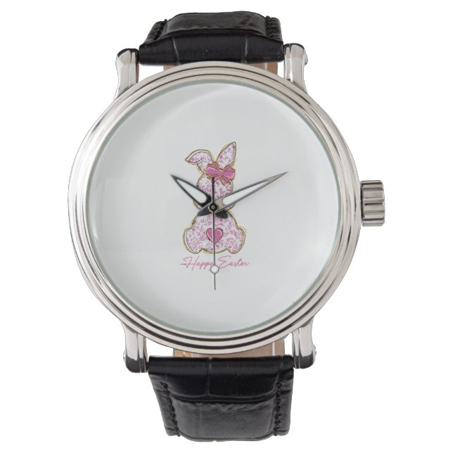 Happy Easter Bunny Girls Easter Women Pink Floral  Horloge (Voorkant)