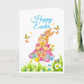 Happy Easter Bunny Girl's Personalize Holiday Kaar Feestdagen Kaart (Voorkant)