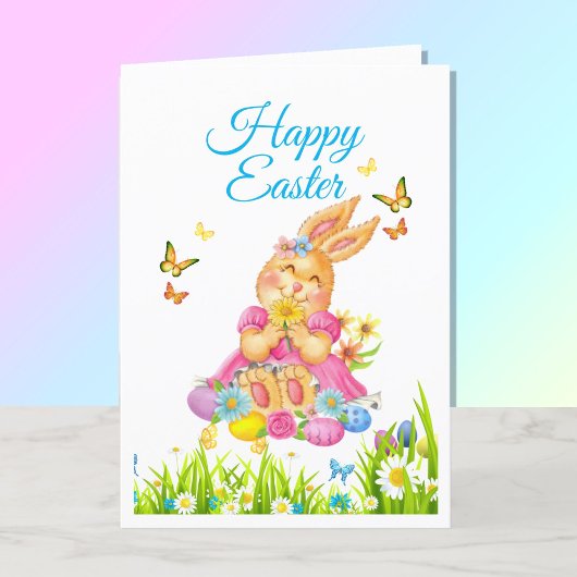 Happy Easter Bunny Girl's Personalize Holiday Kaar Feestdagen Kaart