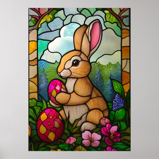Happy Easter Bunny Glas in lood Religie Poster (Voorkant)