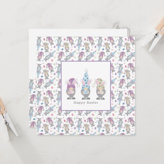 Happy Easter Bunny Gnomes Kaart (Voorkant / Achterkant in situ)
