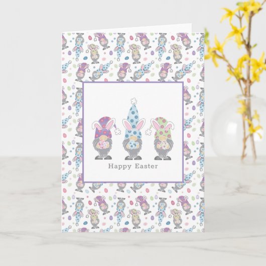 Happy Easter Bunny Gnomes Kaart (Gele Bloem)