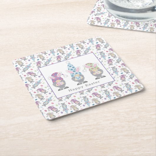 Happy Easter Bunny Gnomes Kartonnen Onderzetters (Schuin)