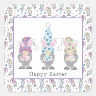 Happy Easter Bunny Gnomes Vierkante Sticker