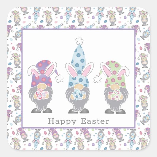 Happy Easter Bunny Gnomes Vierkante Sticker (Voorkant)