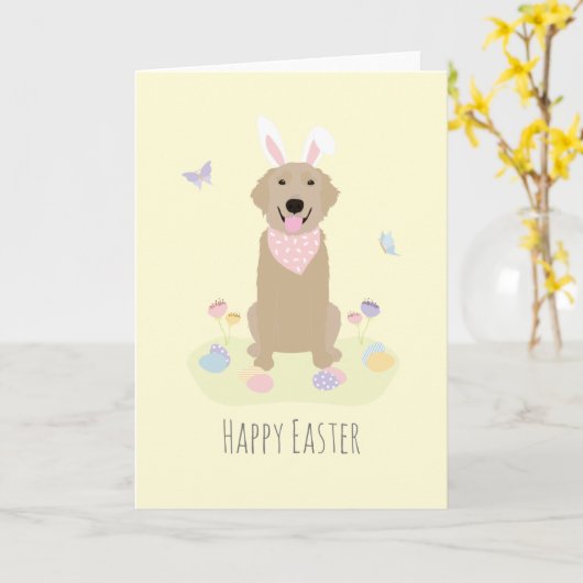 Happy Easter Bunny Golden Retriever Kaart (Gele Bloem)