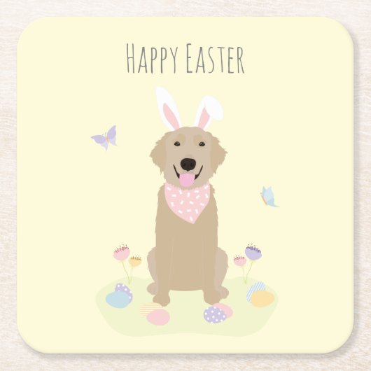 Happy Easter Bunny Golden Retriever Kartonnen Onderzetters (Voorkant)
