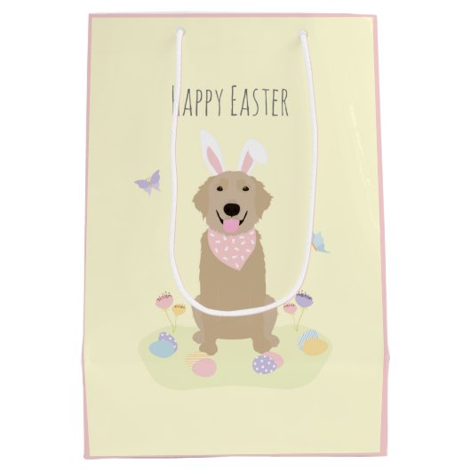 Happy Easter Bunny Golden Retriever Medium Cadeauzakje (Achterkant)
