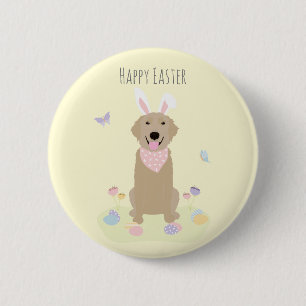 Happy Easter Bunny Golden Retriever Ronde Button 5,7 Cm
