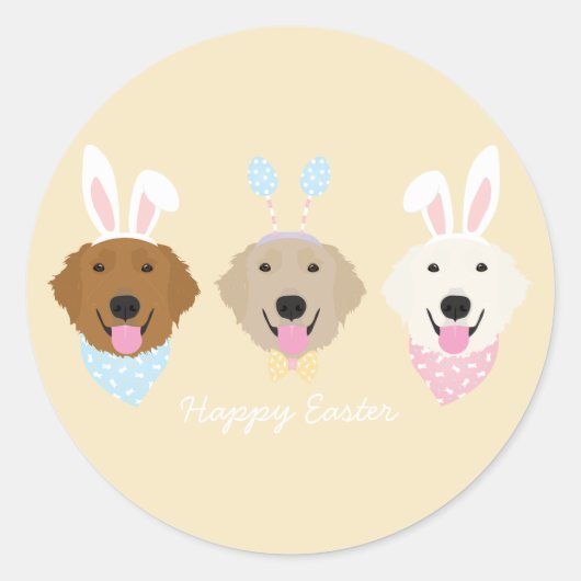 Happy Easter Bunny Golden Retriever Ronde Sticker (Voorkant)