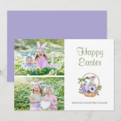 Happy Easter Bunny in Basket 2 Foto Feestdagenkaart (Voorkant / Achterkant)