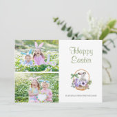 Happy Easter Bunny in Basket 2 Foto Feestdagenkaart (Staand voorkant)
