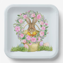 Happy Easter Bunny in een Bucket Papieren Bordje