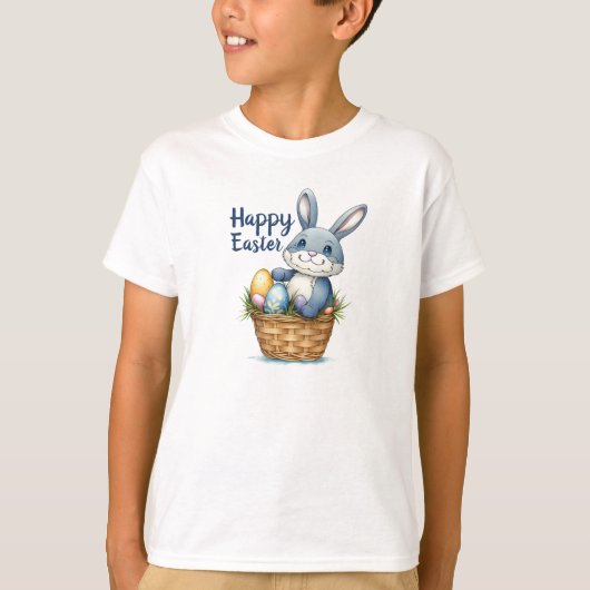 Happy Easter, Bunny in Eimandje Kinder T-Shirt (Voorkant)