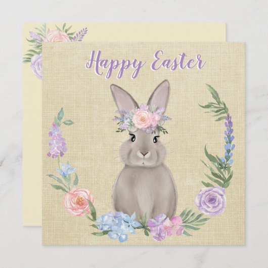 Happy Easter Bunny in Watercolor Flowers (Voorkant / Achterkant)