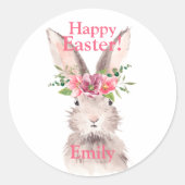 Happy easter Bunny konbit flower pastelroze Ronde Sticker (Voorkant)