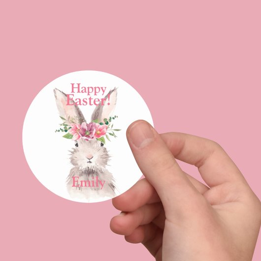 Happy easter Bunny konbit flower pastelroze Ronde Sticker