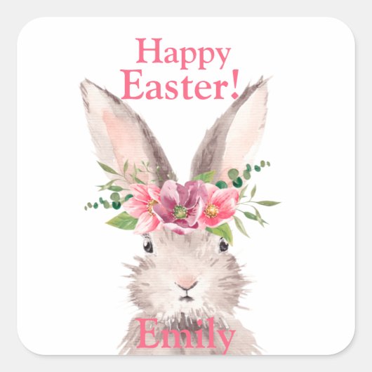 Happy easter Bunny konbit flower pastelroze Vierkante Sticker (Voorkant)