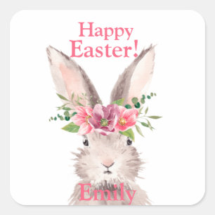 Happy easter Bunny konbit flower pastelroze Vierkante Sticker