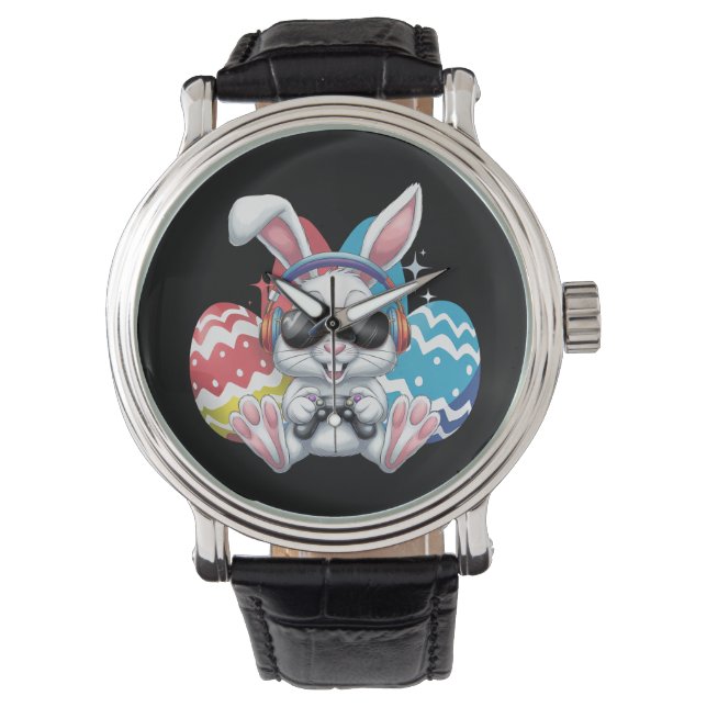 Happy Easter Bunny Konijn Gaming Gamer Games Horloge (Voorkant)