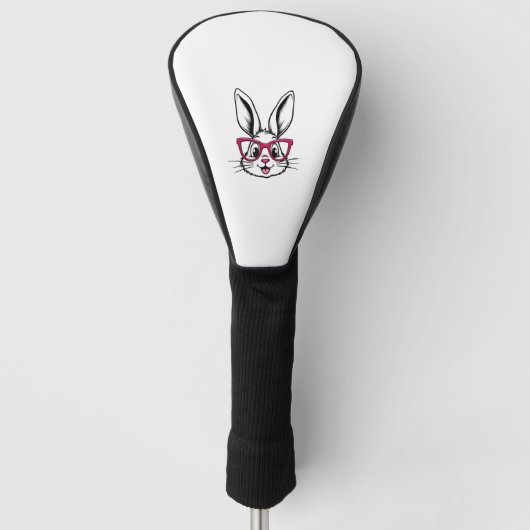 Happy Easter Bunny Konijn Gezicht met Bril Golfheadcover (Voorkant)