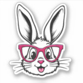 Happy Easter Bunny Konijn Gezicht met Bril Sticker (Voorkant)