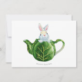 Happy Easter Bunny Lettuce Teapot Feestdagenkaart (Voorkant)