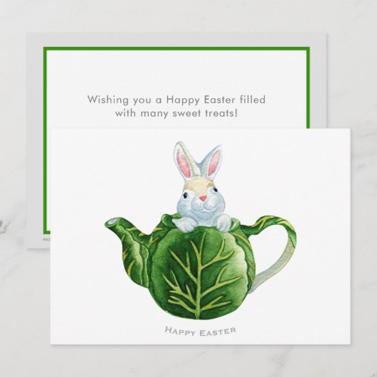 Happy Easter Bunny Lettuce Teapot Feestdagenkaart (Voorkant / Achterkant)