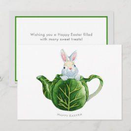 Happy Easter Bunny Lettuce Teapot Feestdagenkaart