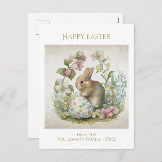 Happy Easter  Bunny met Eg Personalized Feestdagenkaart (Voorkant / Achterkant)