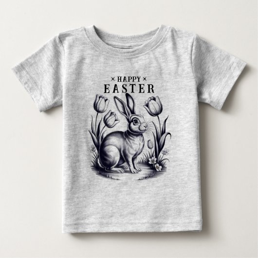  Happy Easter Bunny met Tulpen Retro Inkt (Voorkant)