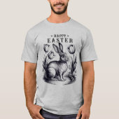  Happy Easter Bunny met Tulpen Retro Inkt T-shirt (Voorkant)