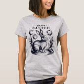  Happy Easter Bunny met Tulpen Retro Inkt T-shirt (Voorkant)