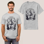  Happy Easter Bunny met Tulpen Retro Inkt T-shirt