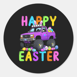 Happy Easter Bunny Monter Truck Grappige Waanzin Ronde Sticker