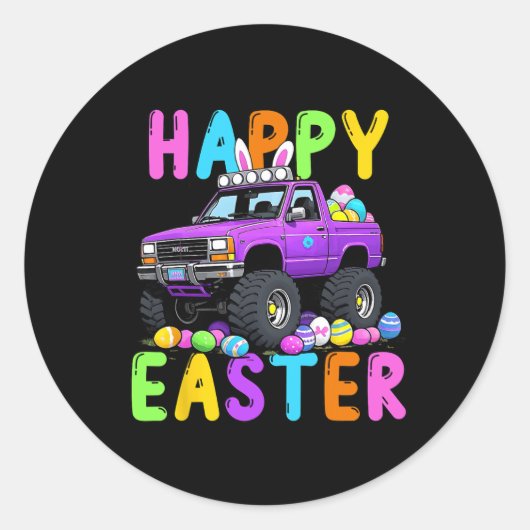 Happy Easter Bunny Monter Truck Grappige Waanzin Ronde Sticker (Voorkant)