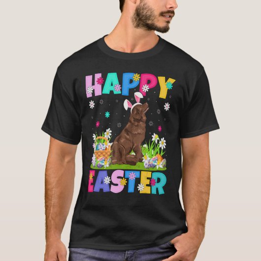 Happy Easter Bunny Newfoundland Dog Paaszondag T-shirt (Voorkant)