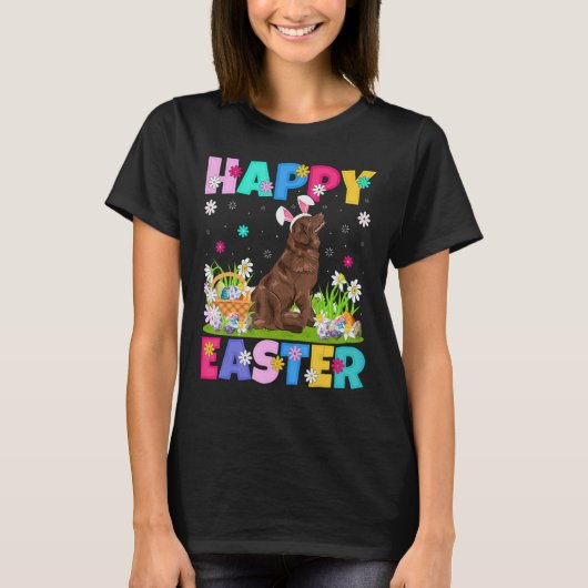 Happy Easter Bunny Newfoundland Dog Paaszondag T-shirt (Voorkant)