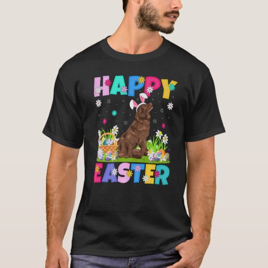 Happy Easter Bunny Newfoundland Dog Paaszondag T-shirt (Voorkant)