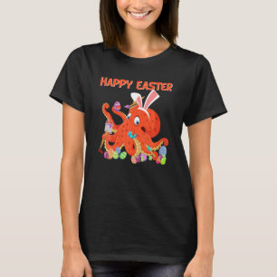 Happy Easter Bunny Octopus Schilderen Paaseieren T-shirt