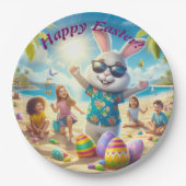 Happy Easter Bunny op het strand Papieren Bordje (Voorkant)