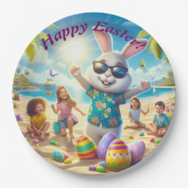 Happy Easter Bunny op het strand Papieren Bordje