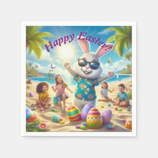 Happy Easter Bunny op het strand Servet (Voorkant)