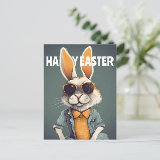 Happy Easter Bunny Orange Sunglasses Funny Briefkaart (Staand voorkant)
