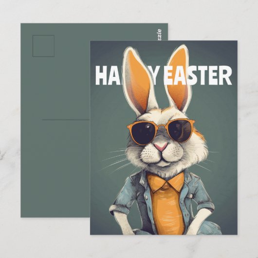 Happy Easter Bunny Orange Sunglasses Funny Briefkaart (Voorkant / Achterkant)