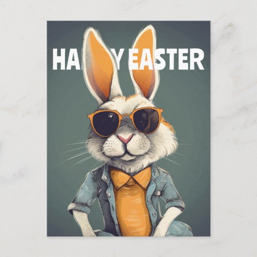 Happy Easter Bunny Orange Sunglasses Funny Briefkaart (Voorkant)
