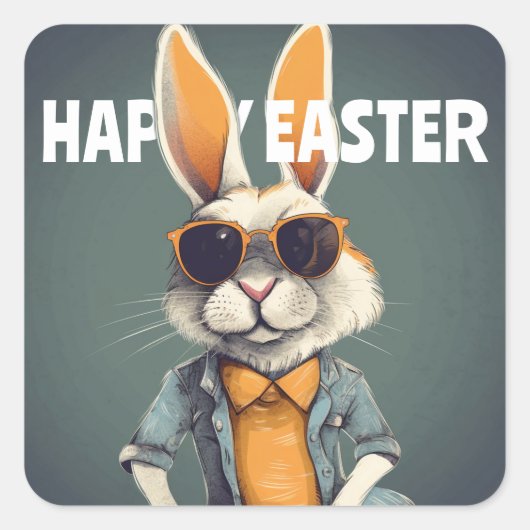 Happy Easter Bunny Orange Sunglasses Funny Vierkante Sticker (Voorkant)