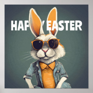 Happy Easter Bunny Oranje zonnebril Funny Poster