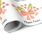 "Happy Easter" Bunny oren en roze strik patroon Cadeaupapier (Rol Hoek)